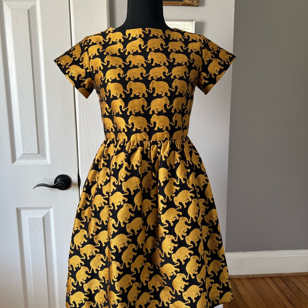 J. Crew Girls Formal Dress in Black and Gold Elephant pattern